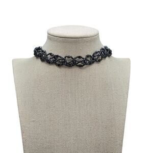 Black Lattice Faceted Bead Choker Necklace | Vintage Dark Academia Goth